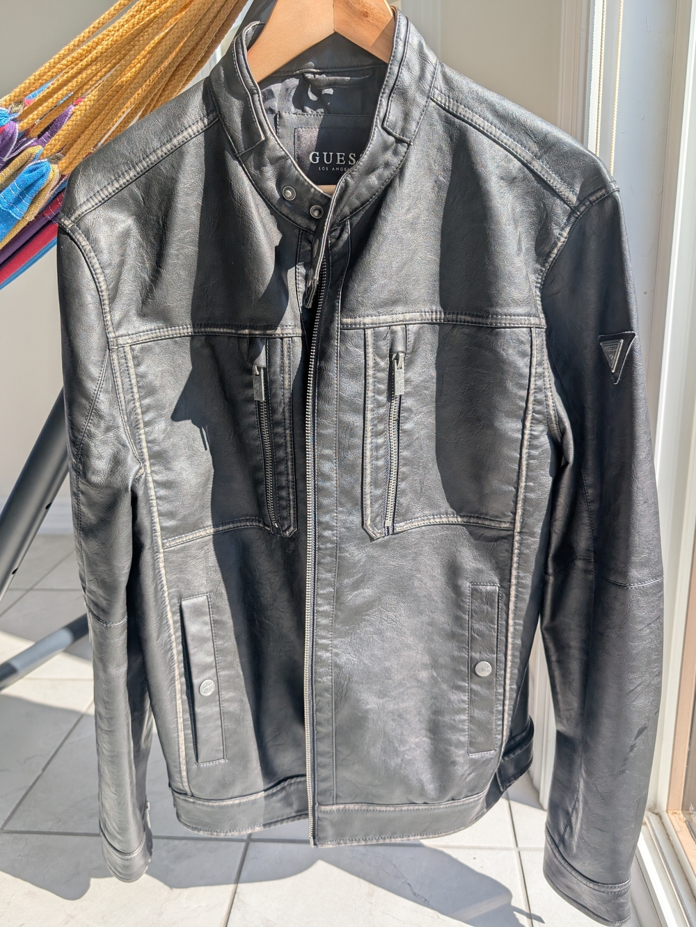GUESS Men’s Black Leather Jacket - Modern Moto Style